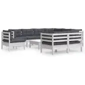 vidaXL 10-tlg. Garten-Lounge-Set mit Kissen Weiß Kiefer Massivholz