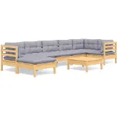 vidaXL 8-tlg. Garten-Lounge-Set mit Grauen Kissen Kiefer Massivholz