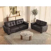 Vente-unique Couchgarnitur Leder 3+2 - Braun - HAZEL