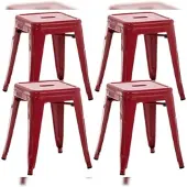DELUKE Hocker FULDA 4er Set 40x40x46cm, Metall, Rot Küchenhocker Esszimmerhocker Stapelhocker