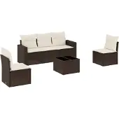 vidaXL 6-tlg. Garten-Sofagarnitur mit Kissen Braun Poly Rattan