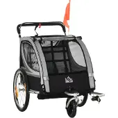 MEIYOU Kinderfahrradanhänger,Schiebewagen,mitBremsen,klappbar,für2Kinder,Grau/Schwarz