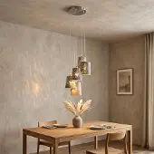 Globo Lighting LED Hängeleuchte, Metall, Silber, gemustert, E14, 5-flammig, H 140 cm