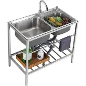 Markenlos Edelstahl-Spülbecken mit zwei Fächern für die Gastronomie