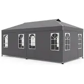 Costway Pop up Pavillon 3x6m, Partyzelt höhenverstellbar mit 6 Seitenwänden & Fenstern, Faltpavillon Gartenzelt mit Sonnenschutz Reflexstreifen Tasche