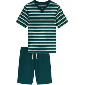 Schiesser Shorty "Casual Nightwear" 2 V-Ausschnitt, Shorts in Uni mit Bindeband am Bund