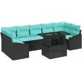 vidaXL Gartensofa-set 8 stk. Schwarz und Blau Poly-Rattan