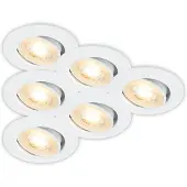Briloner BESI 6er Set LED Einbaustrahler 230V, Schwenkbar, Warmweiße Lichtfarbe, Weiß, Ø8 x 3,2 cm