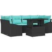 vidaXL Gartensofa-set 7 stk. Schwarz und Blau Poly Rattan