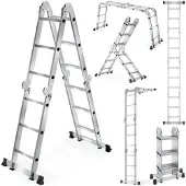 TecTake Aluminium Mehrzweckleiter 6in1, 4 x 3 Sprossen rutschfest, klappbar