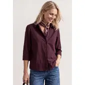 Street One Hemdbluse , Damen, Gr. 38, rustic rouge, Web, Obermaterial: 100% Baumwolle, unifarben, normal hüftbedeckend, Rundhals, abgesteppte Kante, Blusen Hemdbluse, 3/4-Arm-Hemdbluse mit Cordmix