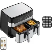 Tefal Dual Easy Fry & Grill EY905D, Heißluftfritteuse, 8,3 l, Doppel, Edelstahl, Berührung, Eigenständig