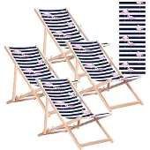 Greenblue 4x Klassischer Liegestuhl aus Buchenholz GB183, Druckmotiv „Flaming"