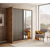 Fun-Möbel Schiebetürenschrank Schrank FABO in Artisan Eiche- Schwarz matt 160x205x60 cm