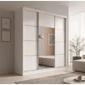 Fun-Möbel Schiebetürenschrank Schrank ALFA in Weiß- Tür Applikation Silber 200x215x61 cm