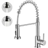Aica Sanitär GmbH AICA Edelstahl Wasserhahn ausziehbar 360° schwenkbar 2 Strahlarten Einhebelmischer