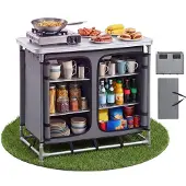 Vevor Klappbare Campingküche, Tragbarer Campingschrank mit 6 Ablagefächern, Tragetasche & MDF-Tischplatte bis 50 kg Tragkraft, Küchenstation für Picknick, Grillen, Partys, Camping & Wohnmobilreisen