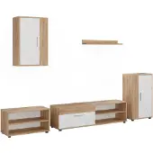 Vicco Wohnwand Berno Goldkraft Eiche/Weiß 5-teiliges Set, Model 59211