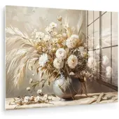MuchoWow ACRYLGLASBILD Blumen - Vase - Stilleben - Beige 80x60 cm