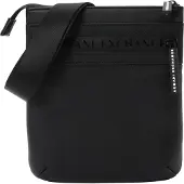 Armani Exchange Exchange A|X Men's Angel, tonal logo, front zip, Black, Flat crossbody An
