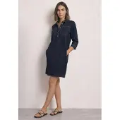 Street One Jeanskleid Brusttaschen Knielanges Denim Sommerkleid mit 3/4-Arm
