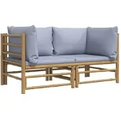 Helloshop26 - Gartenecksofas mit hellgrauen Kissen 2-teilig Bambus 02_0013315