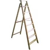 Proregal Putzbrettleiter Germany | 8 Stufen | 1,96m Länge | Ablagebrett | Holzleiter Klappleiter