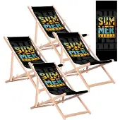 Greenblue 4x Klassischer Liegestuhl aus Buchenholz GB183 mit dem Aufdruck „Summer Vibes“