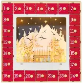 BellaFurn Weihnachts-Adventskalender mit LED-Lichtern | Farbe: Rot | Abmessungen: 34x7x34 cm