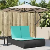 vidaXL Möbel Doppel-Sonnenliege mit Kissen Schwarz Poly Rattan - Gartenliegen CC1909