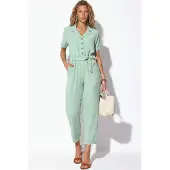 Big Dart Einfarbiger Woven Overall mit Kragen und Schleifendetail