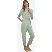 Big Dart Einfarbiger Woven Overall mit Kragen und Schleifendetail