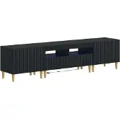 Syfax 3-teiliges LED TV Regal ARNHEM 3 stk. Schwarz Holzwerkstoff