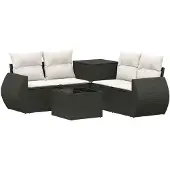 vidaXL Sofa Set 6 stk. Schwarz und Cremeweiß Polyrattan und Stahl