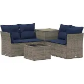 vidaXL Sofa Set 6 stk. Grau und Marineblau Polyrattan und Stahl