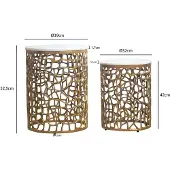 FineBuy 2er Set Couchtisch gold Marmor rund Wohnzimmertisch Beistelltisch Satztisch Alu