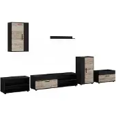 Vicco Wohnwand Berno Schwarz/Sandeiche 6-teiliges Set, Model 59220