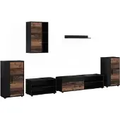 Vicco Wohnwand Berno Schwarz/Oldstyle 6-teiliges Set, Model 59233