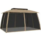 vidaXL Pavillon mit Doppeldach & Netzwänden Taupe 3,93x2,93 m Stahl