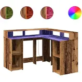 vidaXL LED-Schreibtisch Altholz-Optik 130x130x91 cm Holzwerkstoff
