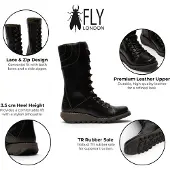 Fly london Women's Black Leather Strike-Up Combat Ankle Boots – STER768