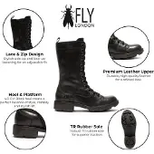 Fly london Women's Black Leather Schnürstiefel für Kampf-Knöchel – NOLE176