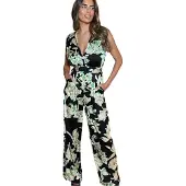 Ax Paris - Jumpsuit für Damen, V-Ausschnitt, Ärmellos (Schwarz/Grün)