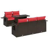 vidaXL 6-tlg. Garten-Sofagarnitur mit Kissen Braun Poly Rattan Akazie