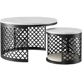 OKWISH 2-in-1-Couchtisch mit Stauraum, Sofatisch Tischplatte in Marmoroptik,Gitter-Hohlraum-Design, Schwarz