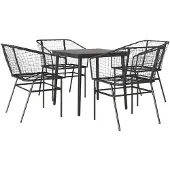 vidaXL 5-teiliges Garten-Esszimmerset aus schwarzem Polyrattanglas