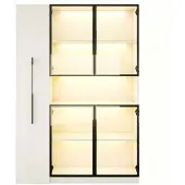 Merax Glasvitrine 110x35x160cm LED Schubladen Weiß