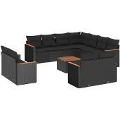vidaXL 12-tlg. Garten-Sofagarnitur mit Kissen Schwarz Poly Rattan