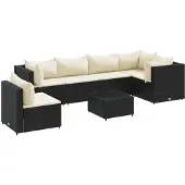 vidaXL 7-tlg. Garten-Lounge-Set mit Kissen Schwarz Poly Rattan