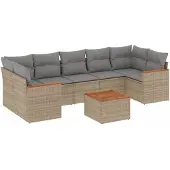 vidaXL 8-tlg. Garten-Sofagarnitur mit Kissen Beige Poly Rattan
